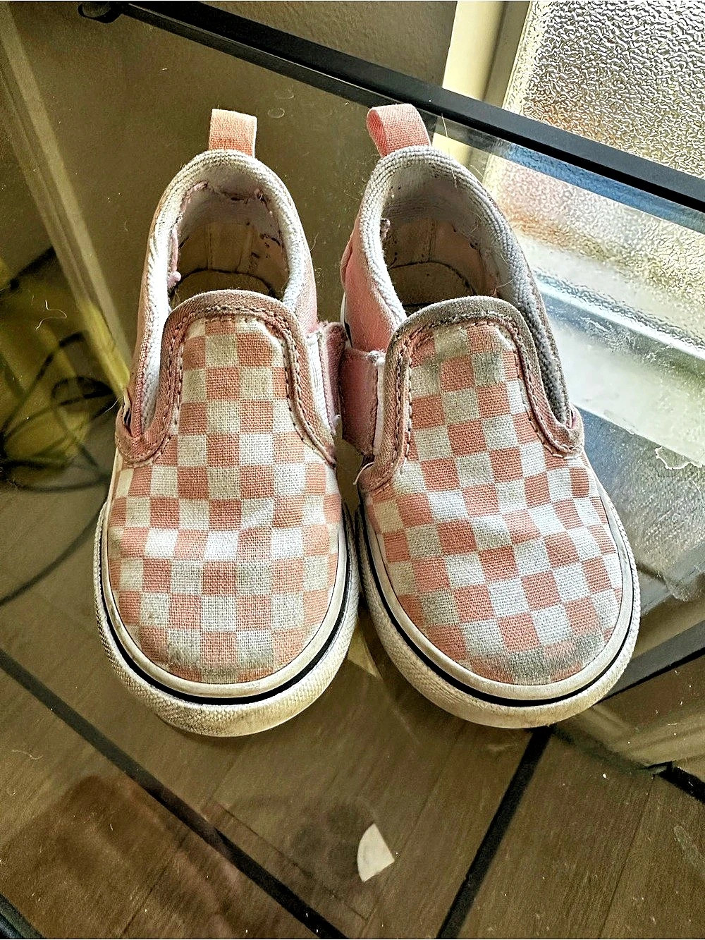 Vans Toddler Classic Slip-On V Checkerboard Sneakers Pink & White Girls US 6.5